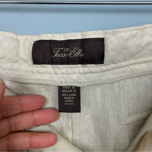 Tasso Elba 100% linen Men’s 36X30 Classic fit casual Pants drawcord waist beige